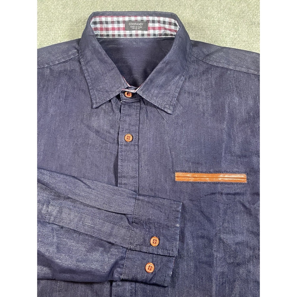 Coofandy Blue Men's Button Down Long Sleeve Shirt Pocket Trimming S